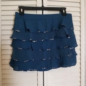 Dark teal blue tiered sequined miniskirt